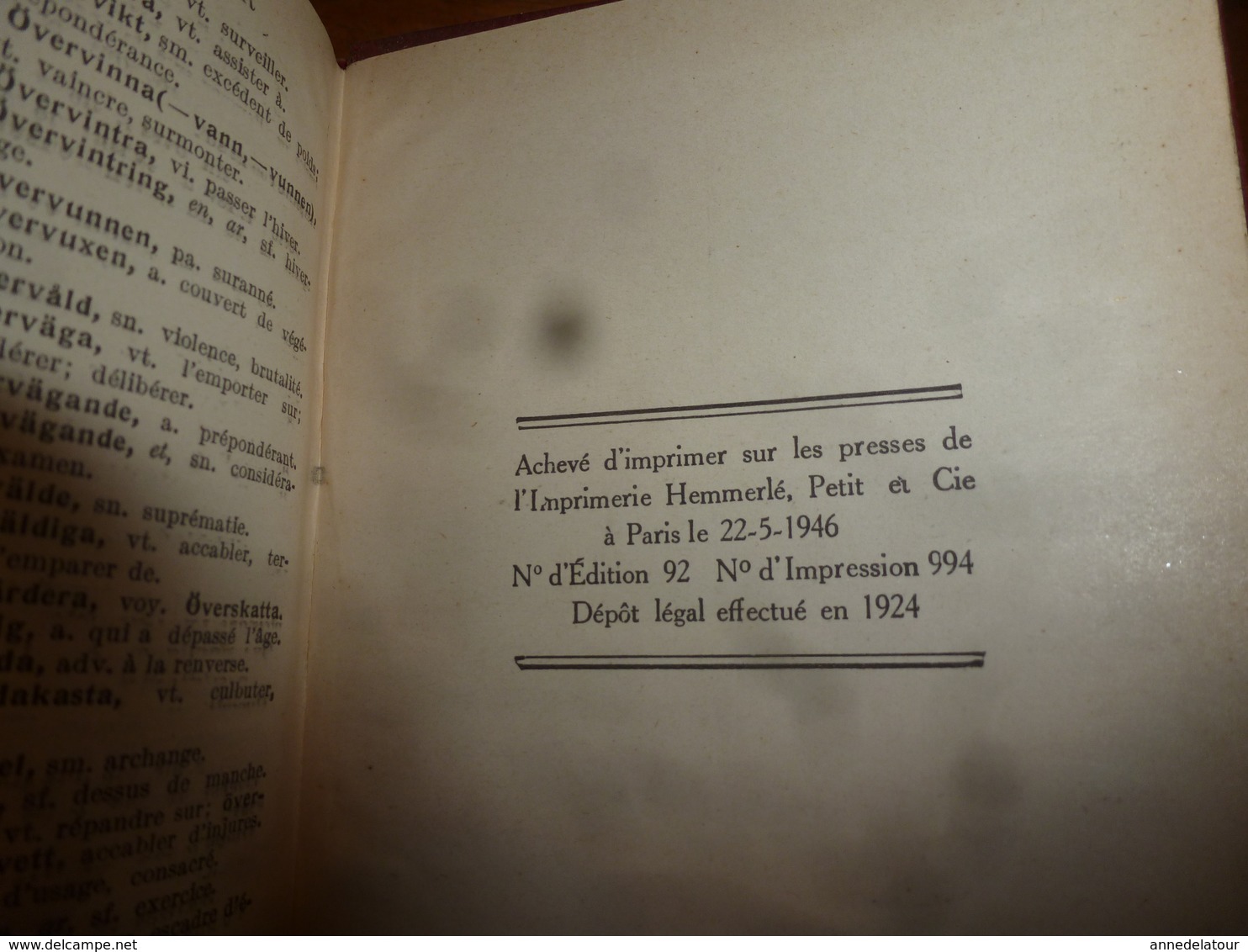 1924 Dictionnaire GARNIER --> Suédois - Français (SVENSK- FRANSK  ORDBOK ) par P. Desfeuilles , Editions Garnier- Frères