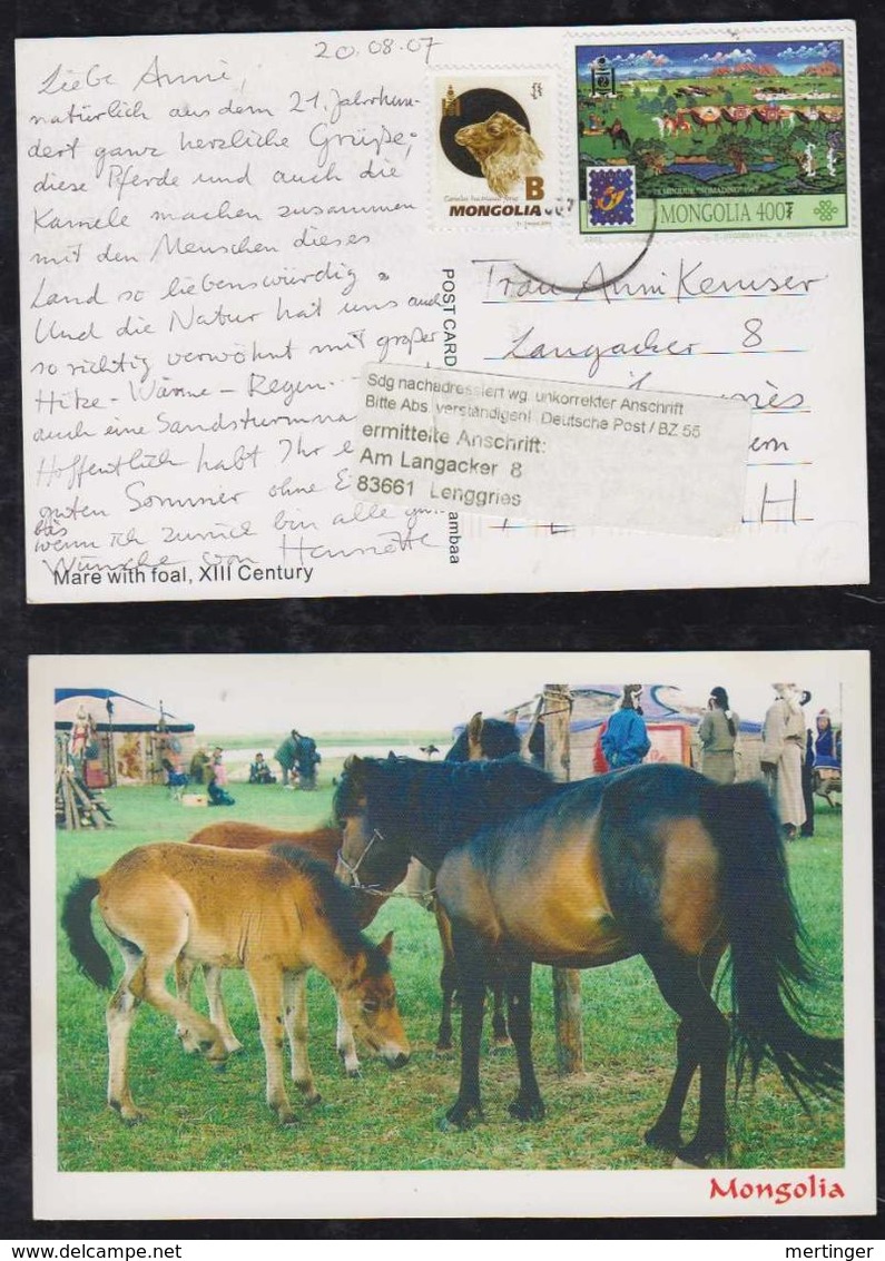 Mogolia 2007 Picture Postcard Horses To Germany - Mongolia