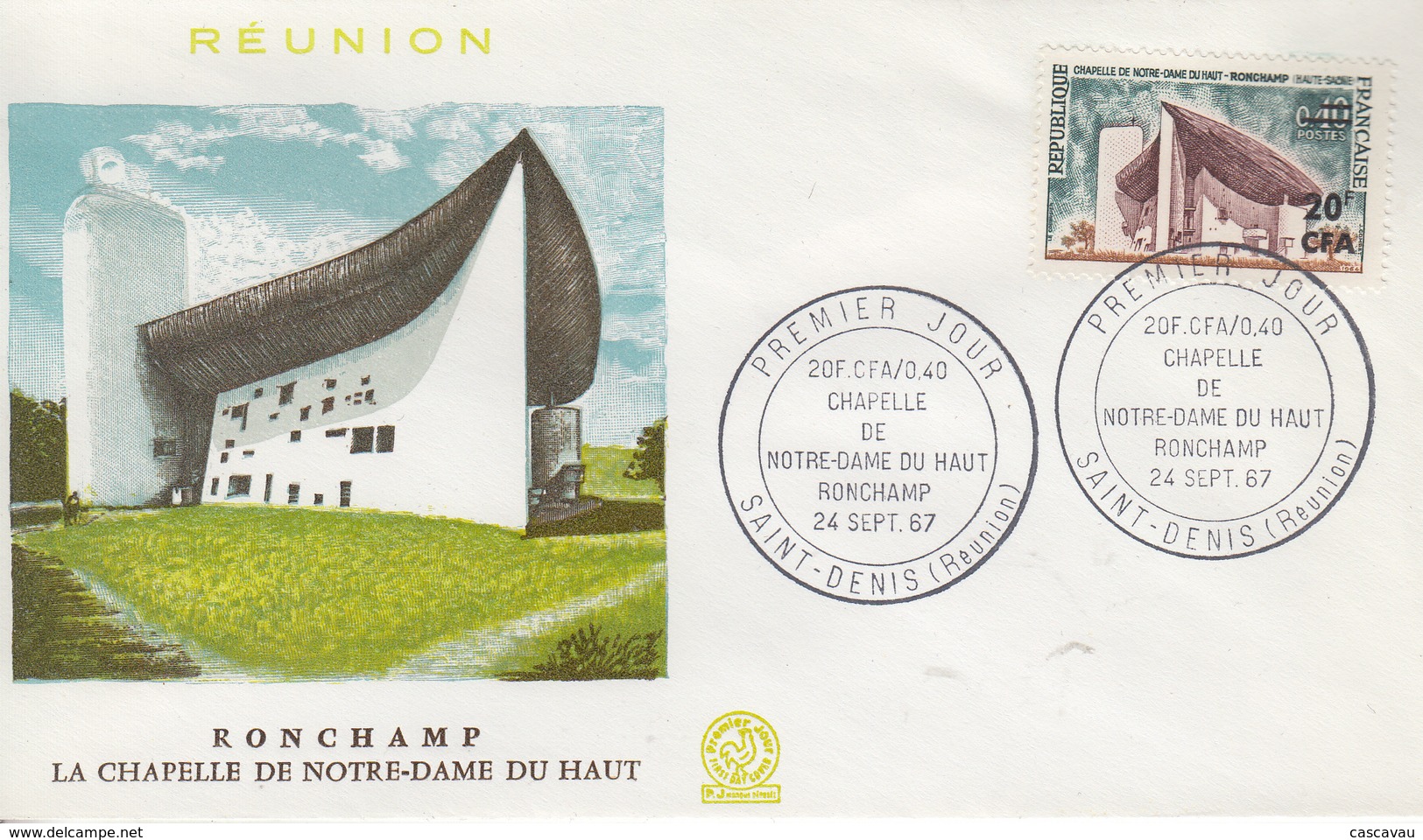 Enveloppe  FDC  1er  Jour   REUNION   Chapelle   NOTRE - DAME  De  RONCHAMP    SAINT  DENIS    1967 - Andere & Zonder Classificatie