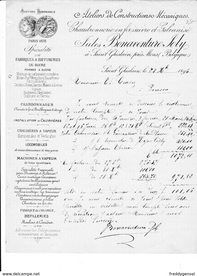 SAINT _GHISLAIN ATELIERS DE CONSTRUCTION MECANIQUE JULES BONAVENTURE _JOLY - 1800 – 1899