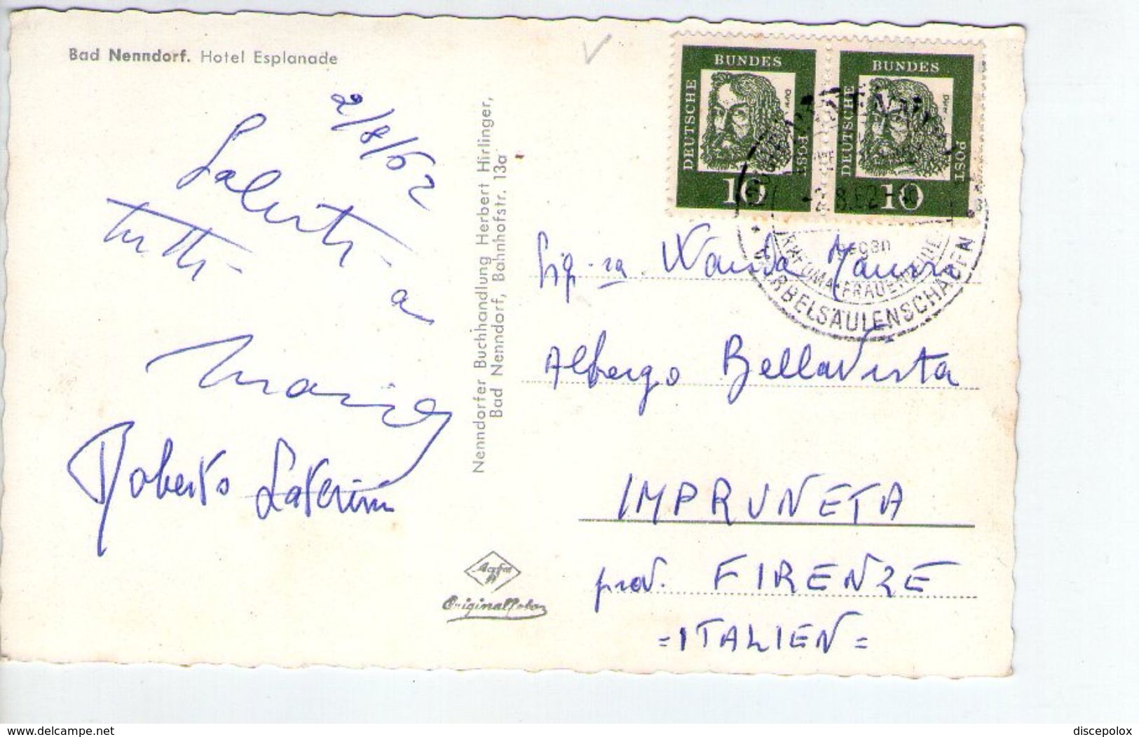 U1448 SMALL POSTCARD 1962 Niedersachsen > Bad Nenndorf, HOTEL ESPLANADE + NICE TIMBRE - Bad Nenndorf