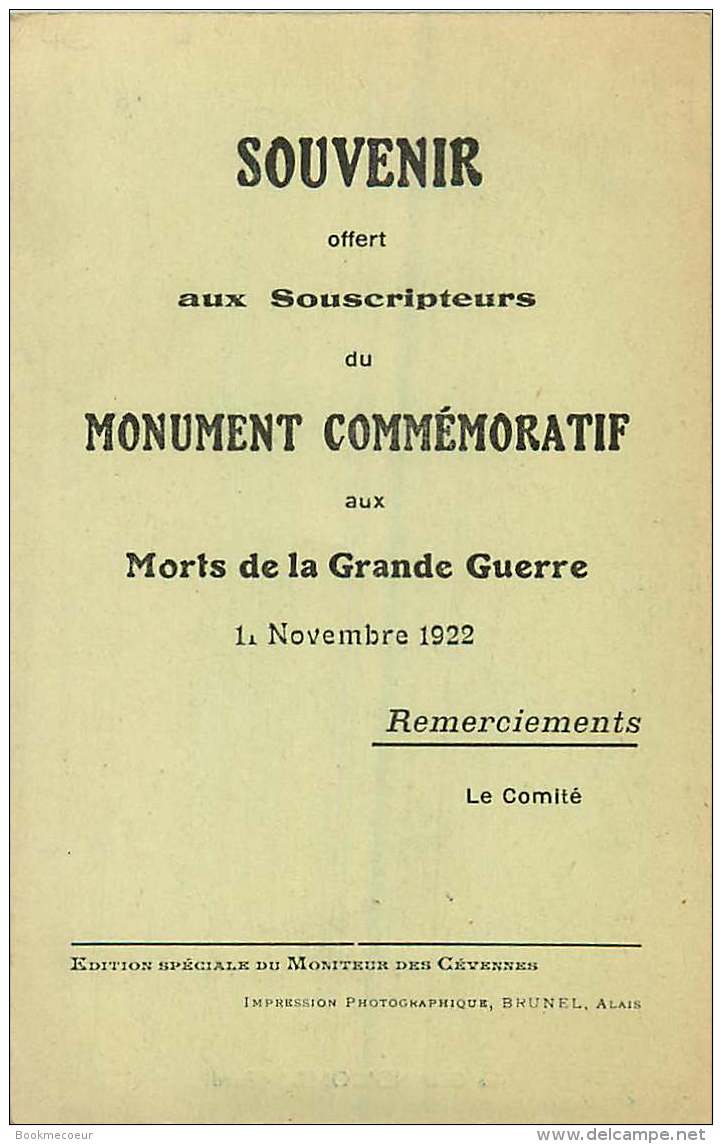 30 LA GRAND'COMBE  SOUVENIR OFFERT AUX SOUSCRIPTEURS DU MONUMENT COMMEMORATIF......... - La Grand-Combe