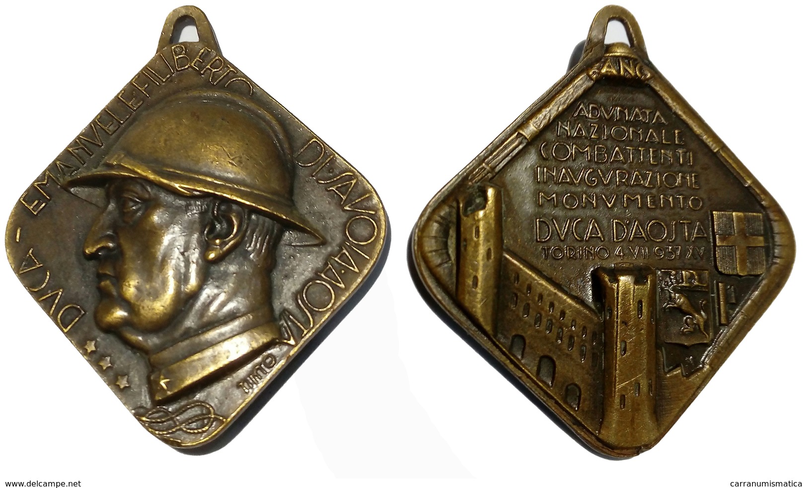 MEDAGLIA  - Adunata NAZ. COMBATTENTI - Inaugurazione Del Monumento Al Duca D' AOSTA - ( TORINO 1937 - A. XV ) BRONZO - Italie