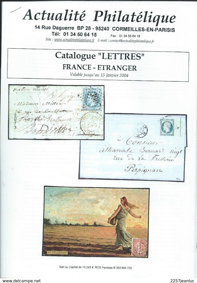 Catalogue De - Actualité Philathélique  De Janvier  2004 - Cataloghi Di Case D'aste