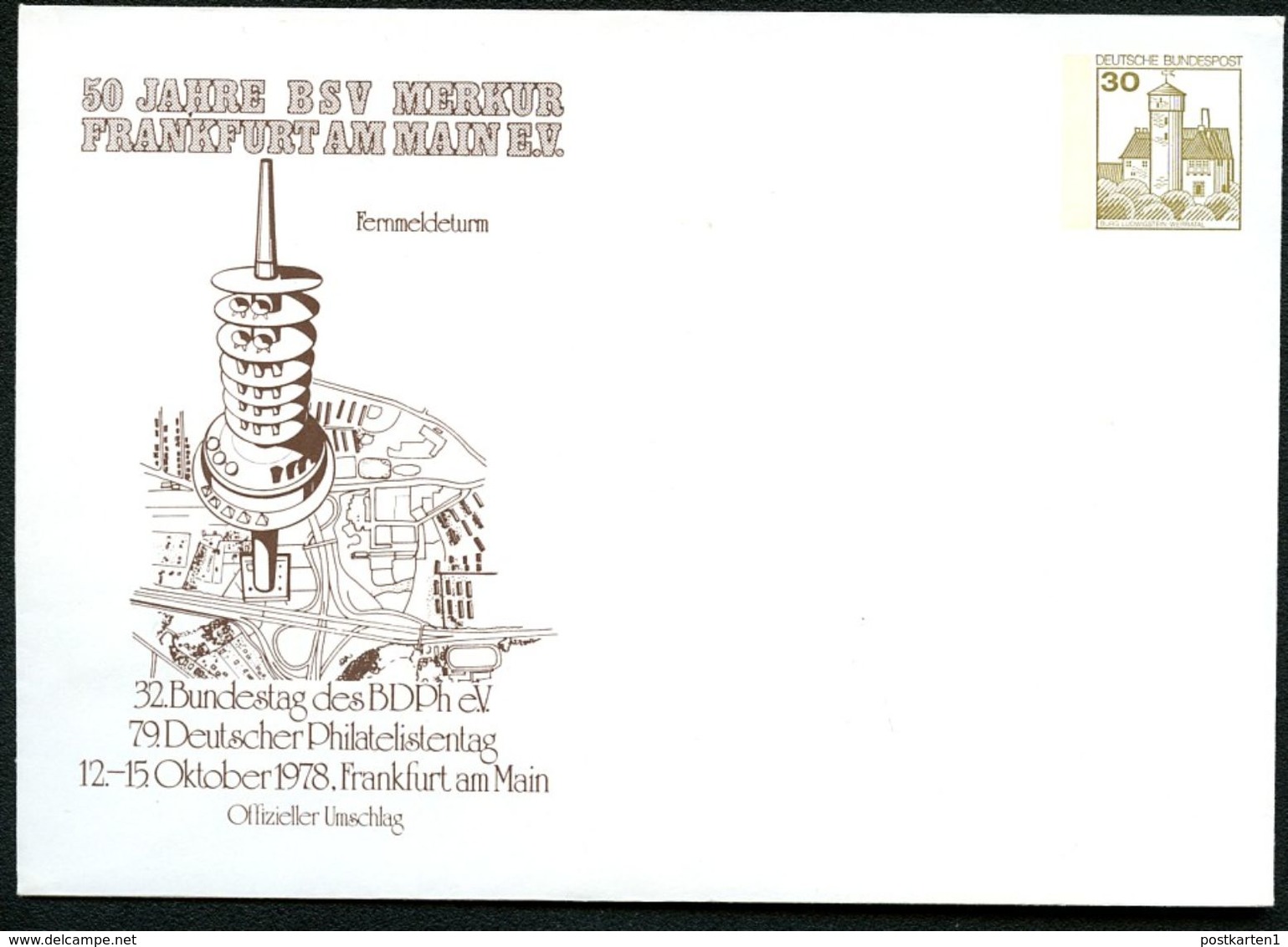 Bund PU108 D2/008a Privat-Umschlag FERNMELDETURM FRANKFURT  1978 - Enveloppes Privées - Neuves