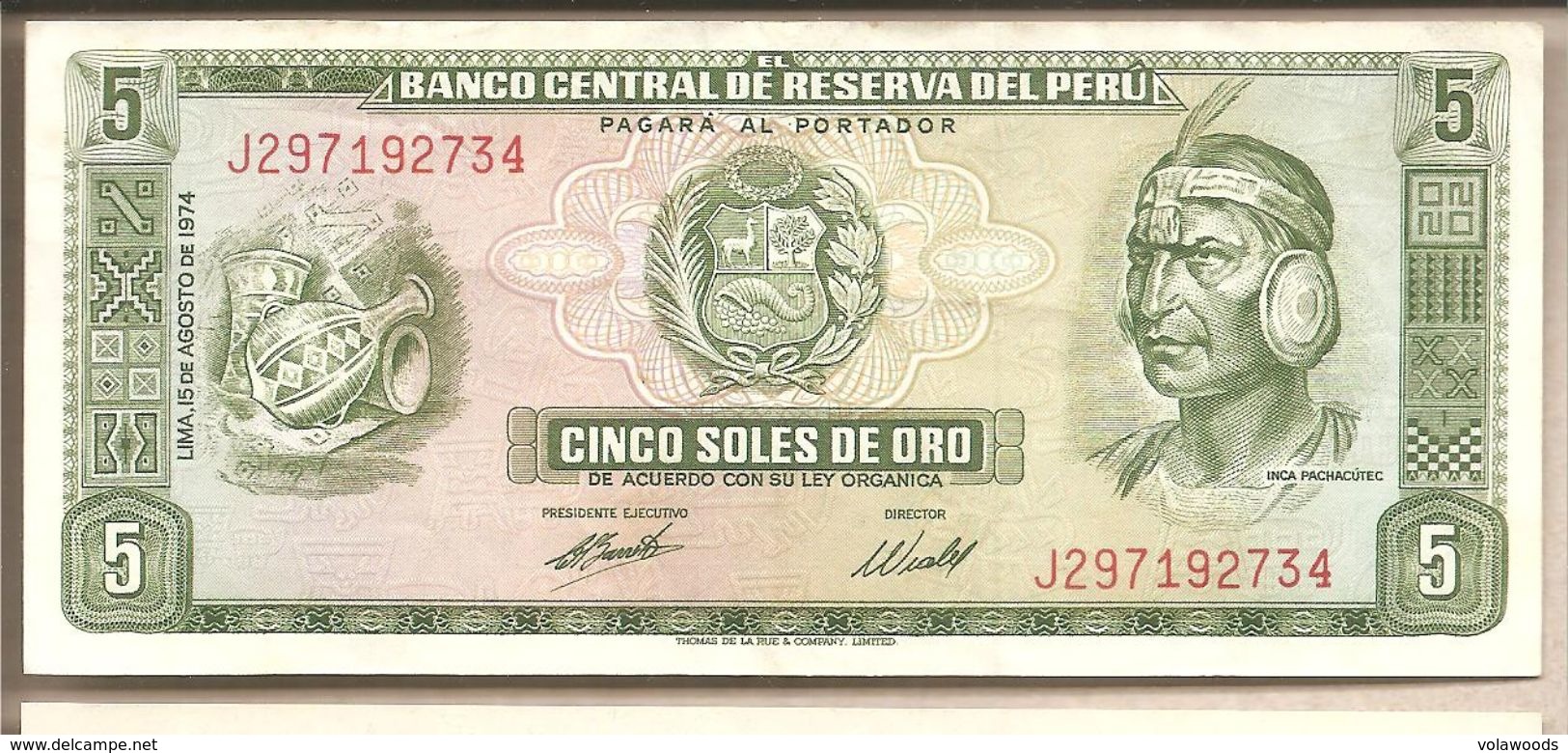 Perù - Banconota Circolata SPL Da 5 Soles De Oro P-99c.3 - 1974 - Perù