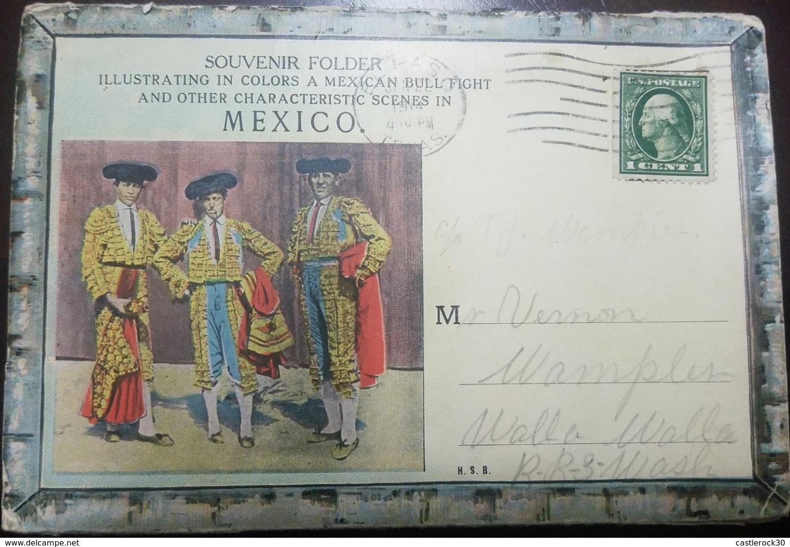 O)  1914 UNITED STATES, SOUVENIR FOLDER MEXICO,  BULLFIGHTING- TRADITIONS-CULTURE-CULTIRA, WASHINGTON 1 CENT GREEN, FROM - 1901-20