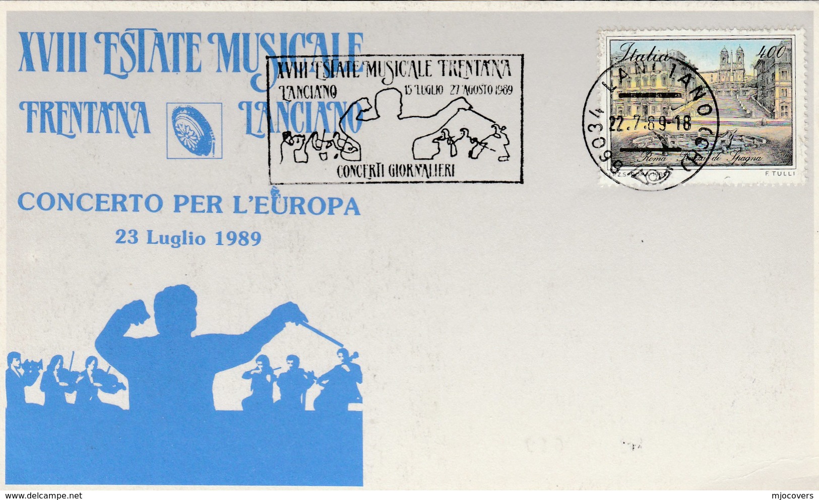 1989 LANCIANO CONCERTO PER EUROPA  Music CONCERT EVENT COVER Card Italy Stamps Postcard - Music