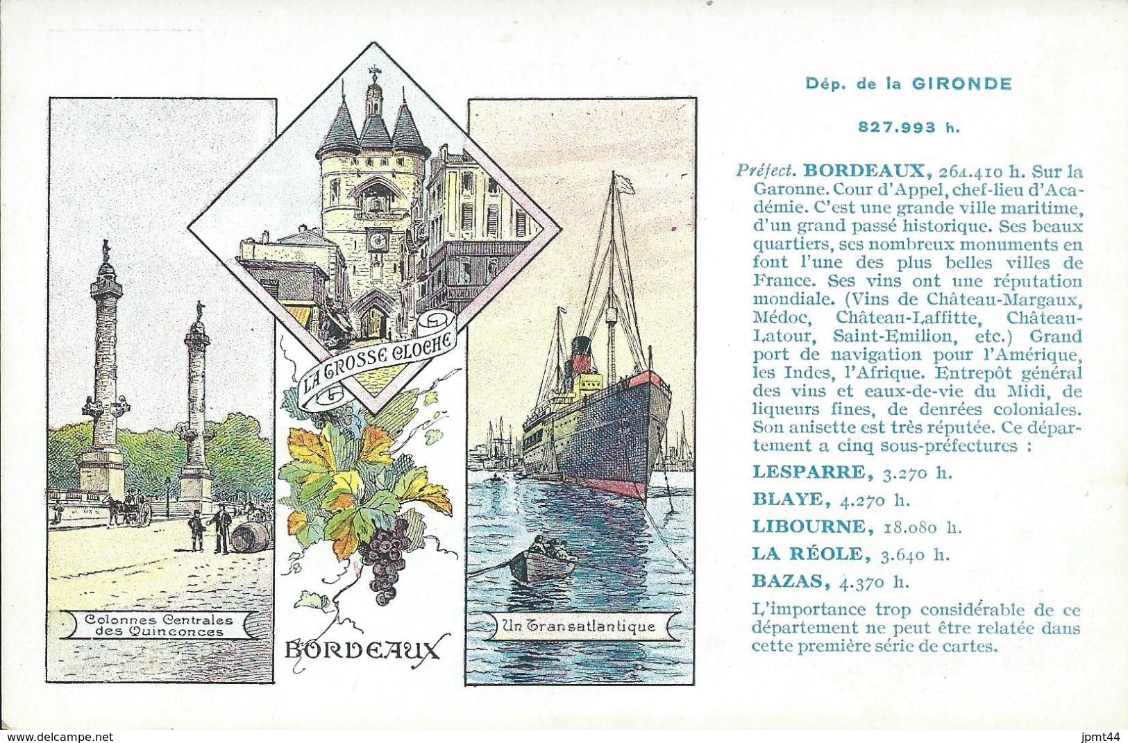 Carte Département  Gironde : Bordeaux, Lesparre, Blaye, Libourne, La Réole, Bazas. - Carte Geografiche