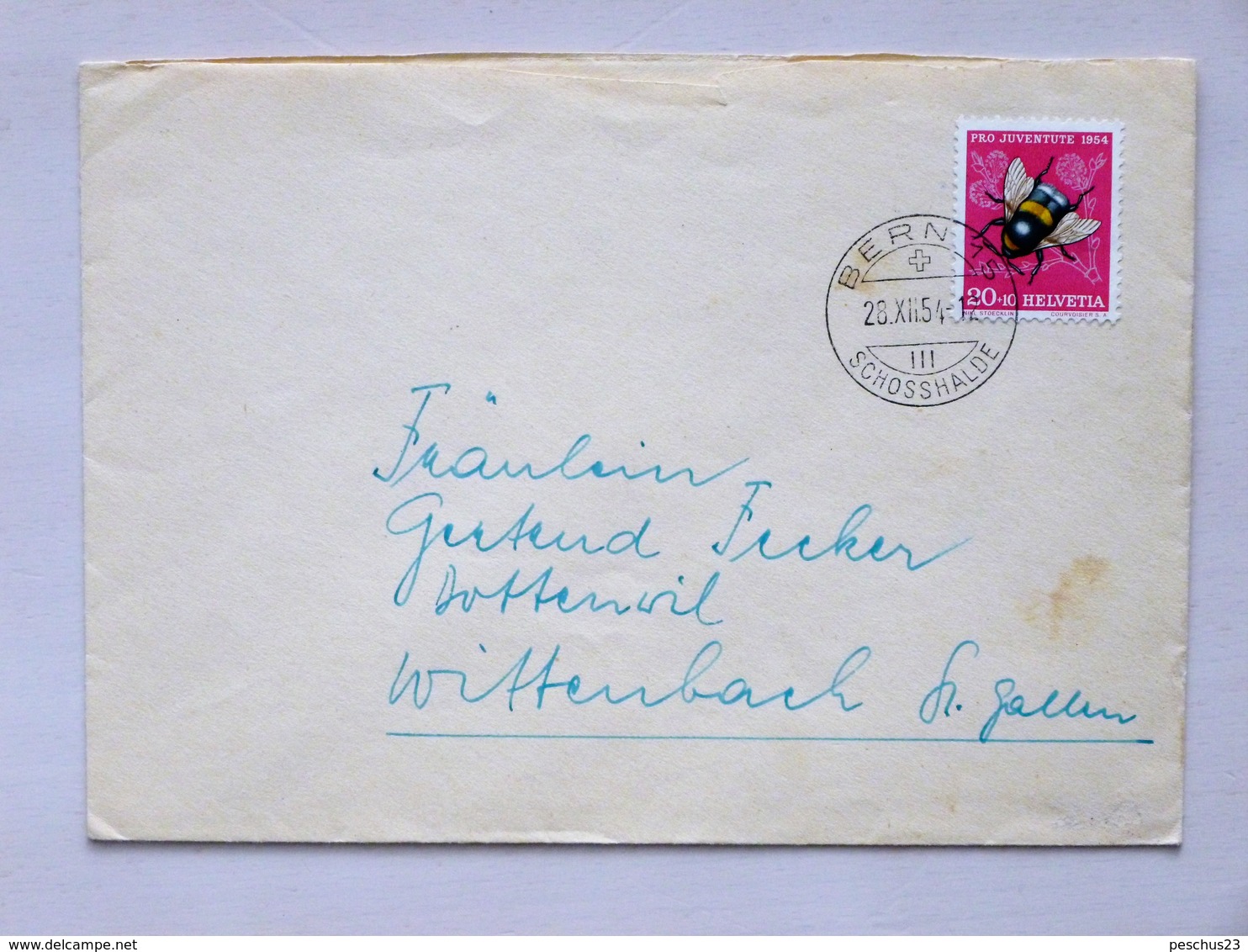 SUISSE / SCHWEIZ / SWITZERLAND // 1954, Lettre - Brief, 20Rp. PRO JUVENTUTE 1954, Hummel / Bourdon Terrestre, BERN => WI - Storia Postale