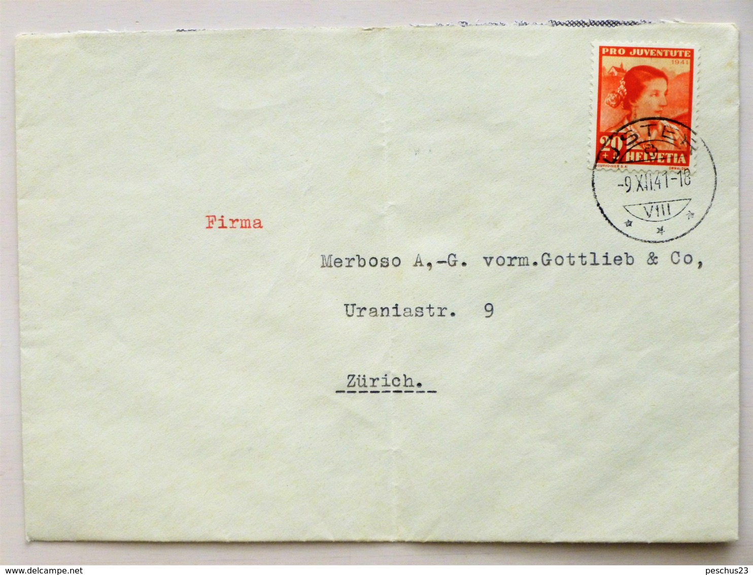 SUISSE / SCHWEIZ / SWITZERLAND // Lettre - Brief, 1941, Mit 20Rp. PRO JUVENTUTE 1941, USTER => ZÜRICH - Lettres & Documents