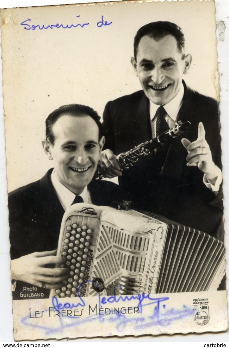 Photo Souvenir, Autographes Des Frères MEDINGER, Accordéoniste Et Clarinettiste - (autographe) - Music And Musicians