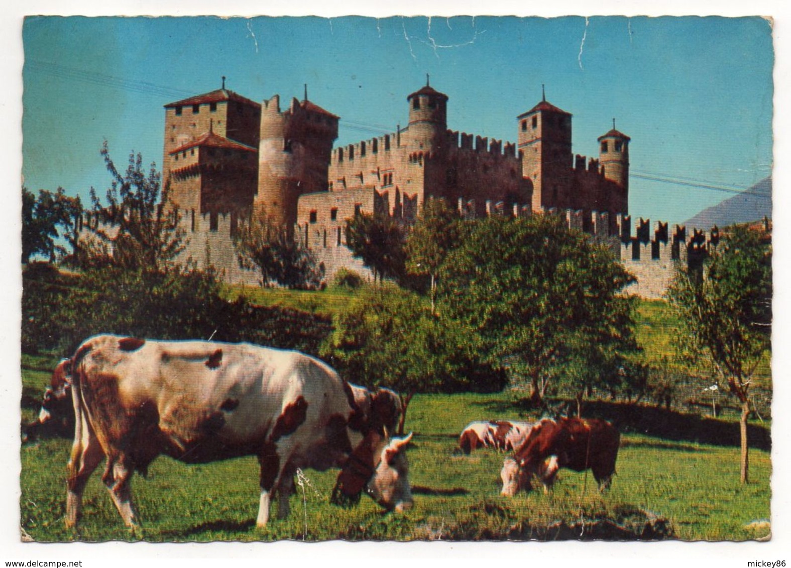 Italie -- Vallée D'Aoste --Chateau De FENIS  14ème Siècle  (vaches Au 1er Plan ) - Altri & Non Classificati