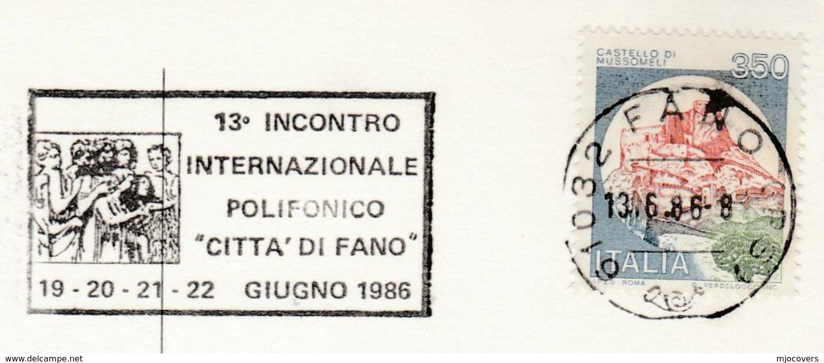 1986 Cover POLYPHONIC Choral MUSIC 'CITTA DI FANO'  EVENT  Card Italy Stamps Slogan - Música