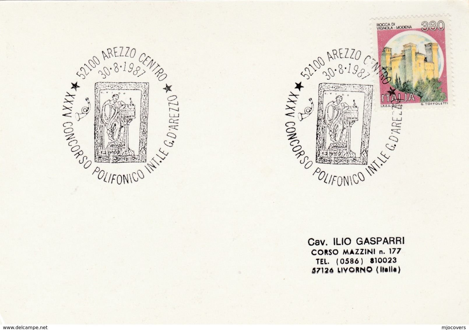 1987 Cover  AREZZO  POLYPHONIC Choral MUSIC  EVENT COVER Card Italy Stamps - 1981-90: Marcophilia