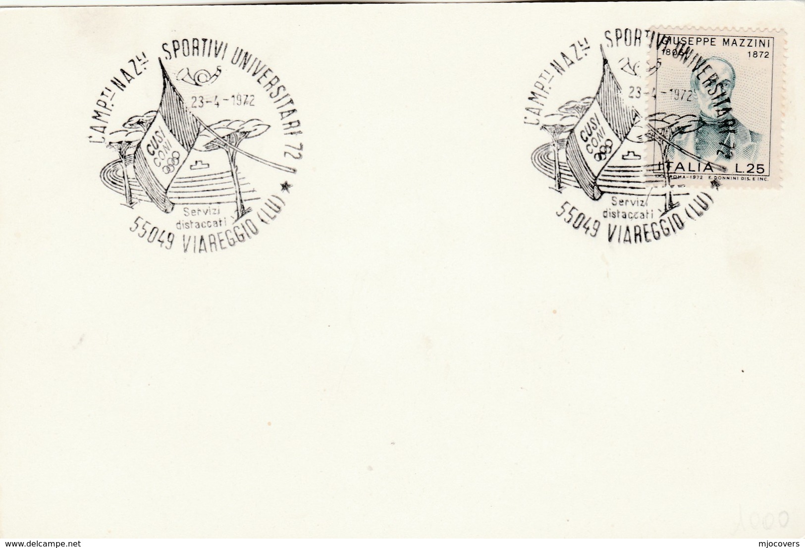 1972 NATIONAL UNIVERSITY SPORT COMPETITION EVENT COVER Viareggio Card Italy Stamps - Other & Unclassified