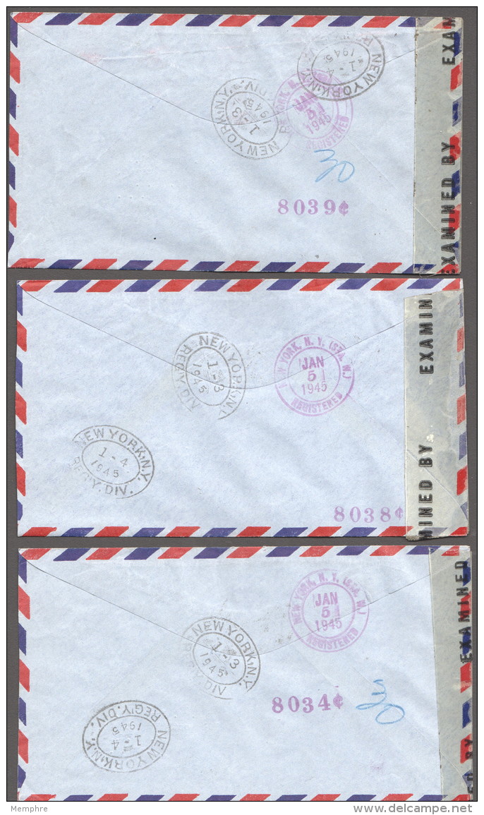 1944  Série PA France Libre Sur 3 Enveloppes Recommandées Et Censurées Pour Les USA - Storia Postale