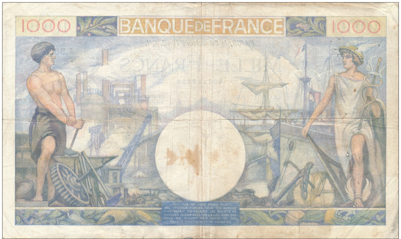 H18 - Billet - 1000 FRANCS  - COMMERCE ET INDUSTRIE - 1 000 F 1940-1944 ''Commerce Et Industrie''