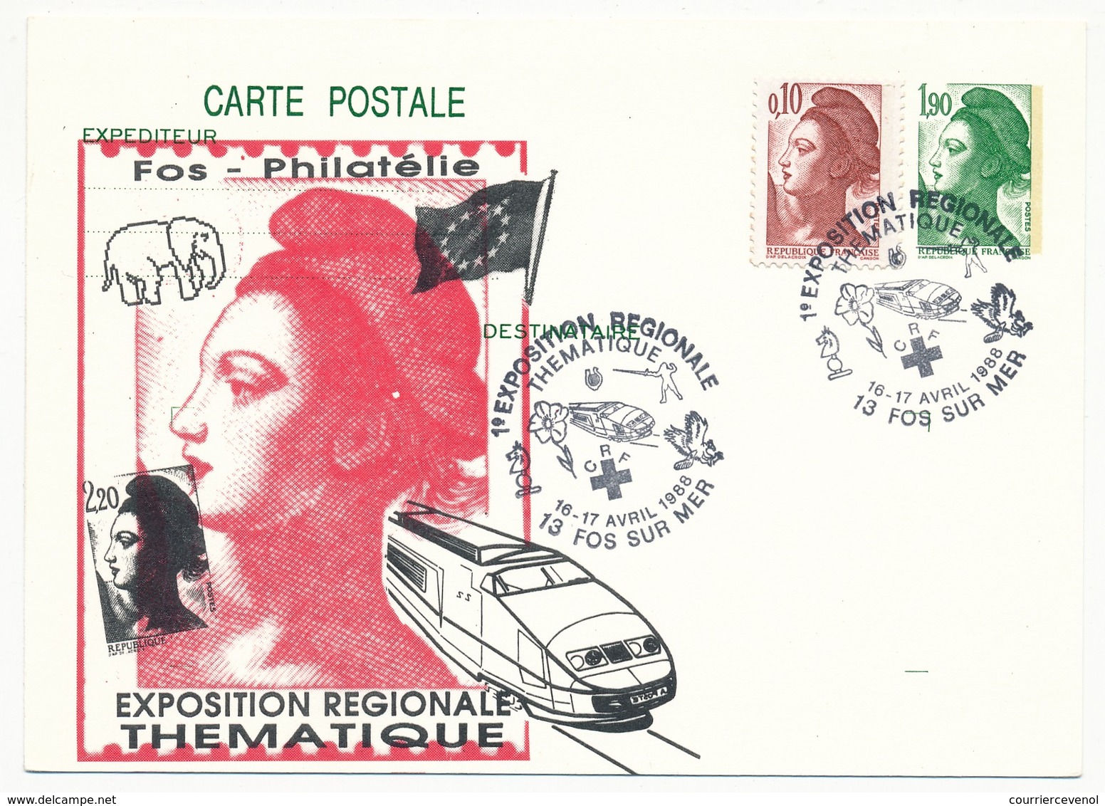 Entier Repiqué - 1,90 Liberté - Exposition Régionale Thématique - FOS SUR MER - 1988 - Overprinter Postcards (before 1995)