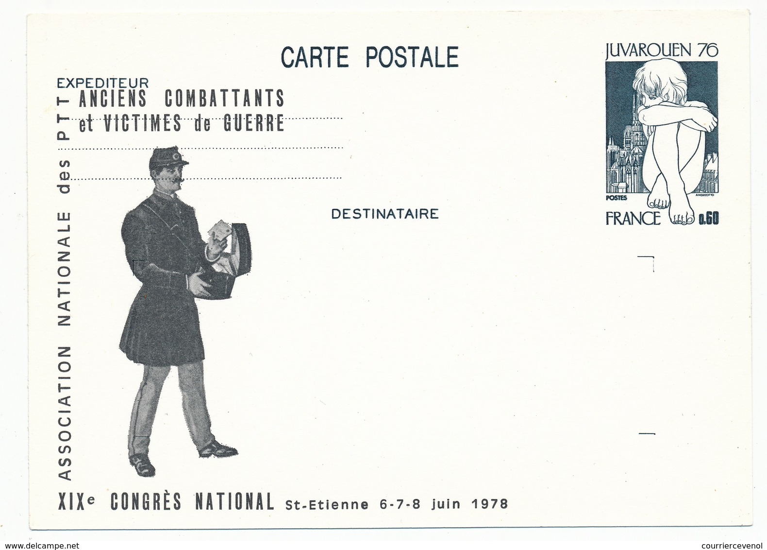 Entier Repiqué - 0,60 Juvarouen - Anciens Combattants PTT - St Etienne 1978 (Entier Neuf) - Postales  Transplantadas (antes 1995)