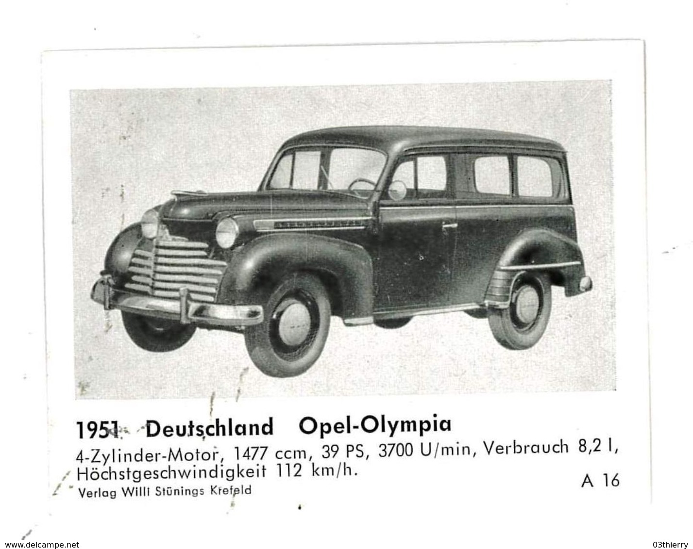 CHROMO IMAGE AUTOMOBILE 1951 ALLEMAGNE OPEL OLYMPIA - Autres & Non Classés