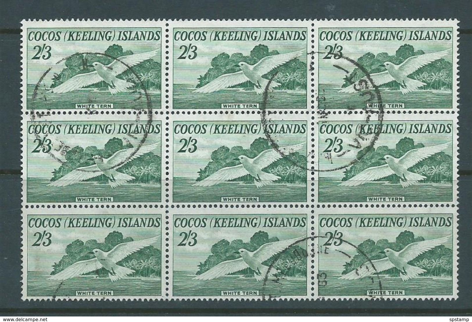 Cocos Keeling Island 1963 2/3 Tern Bird Definitive Block Of 9 Commercially FU - Isole Cocos (Keeling)