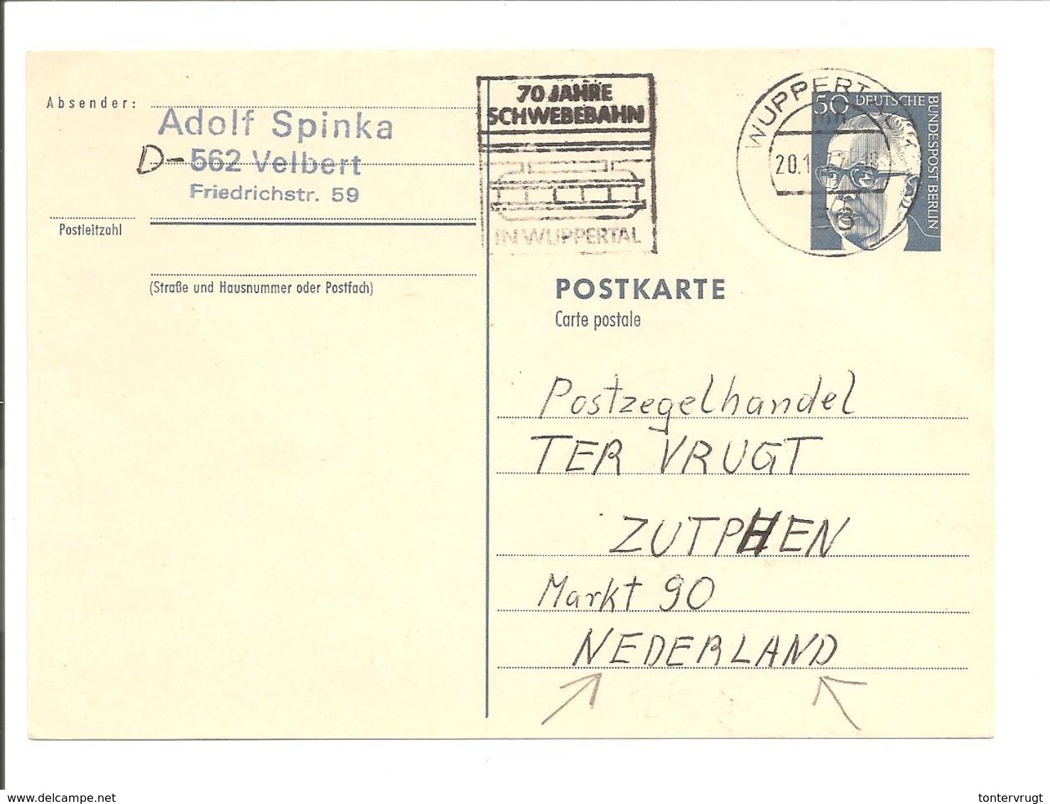 Berlin.P85a Wuppertal>Holland - Postales - Usados