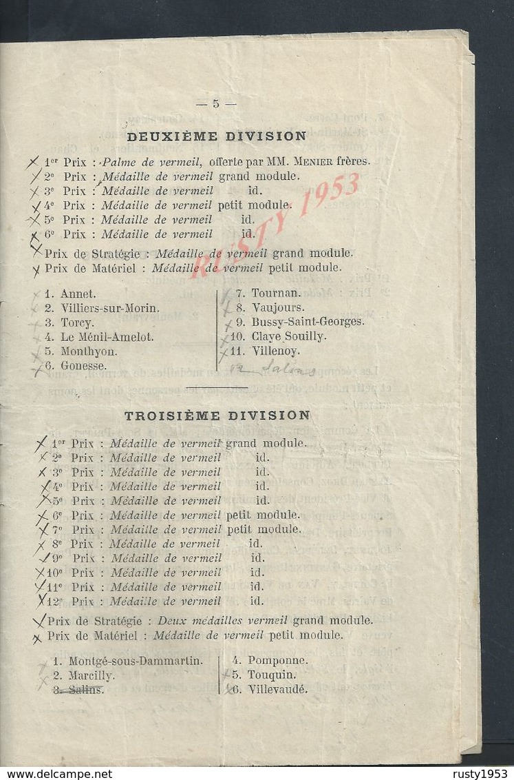 PROGRAMME VILLE DE LAGNY DE 1883 MANOEUVRES DE POMPE A INCENDIE POMPIERS VILLAGE ANNET TORCY MONTYON VILLENOY MEAUX : - Programmi