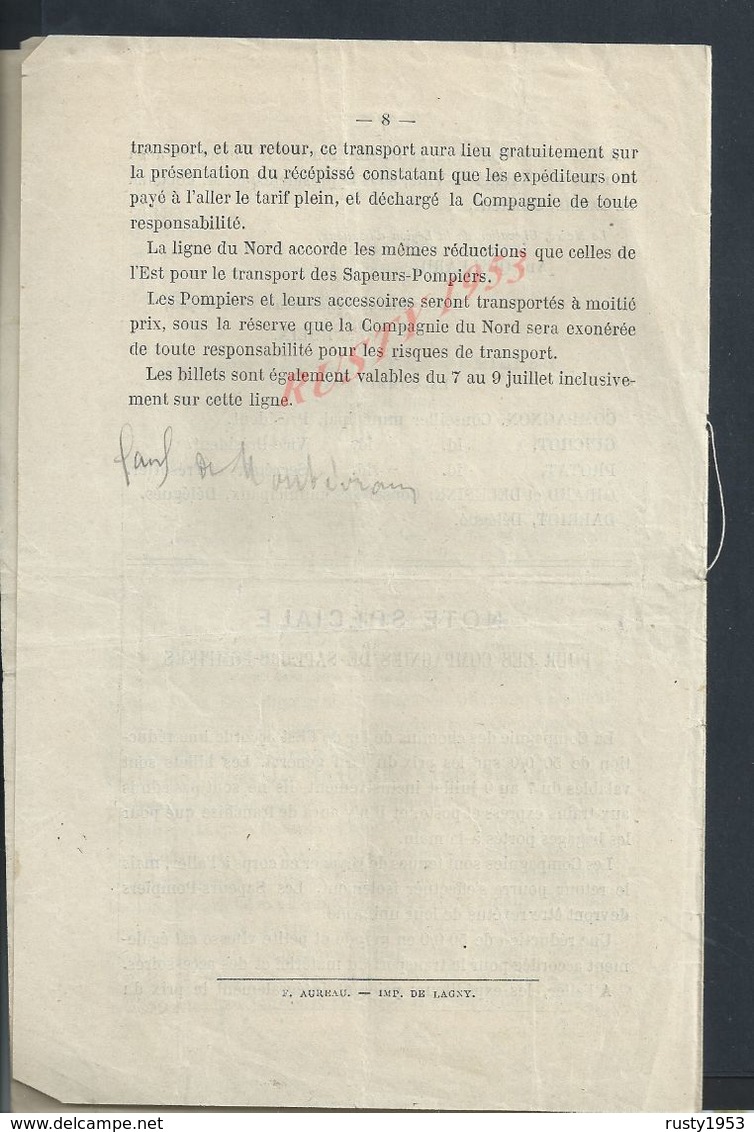 PROGRAMME VILLE DE LAGNY DE 1883 MANOEUVRES DE POMPE A INCENDIE POMPIERS VILLAGE ANNET TORCY MONTYON VILLENOY MEAUX : - Programmi