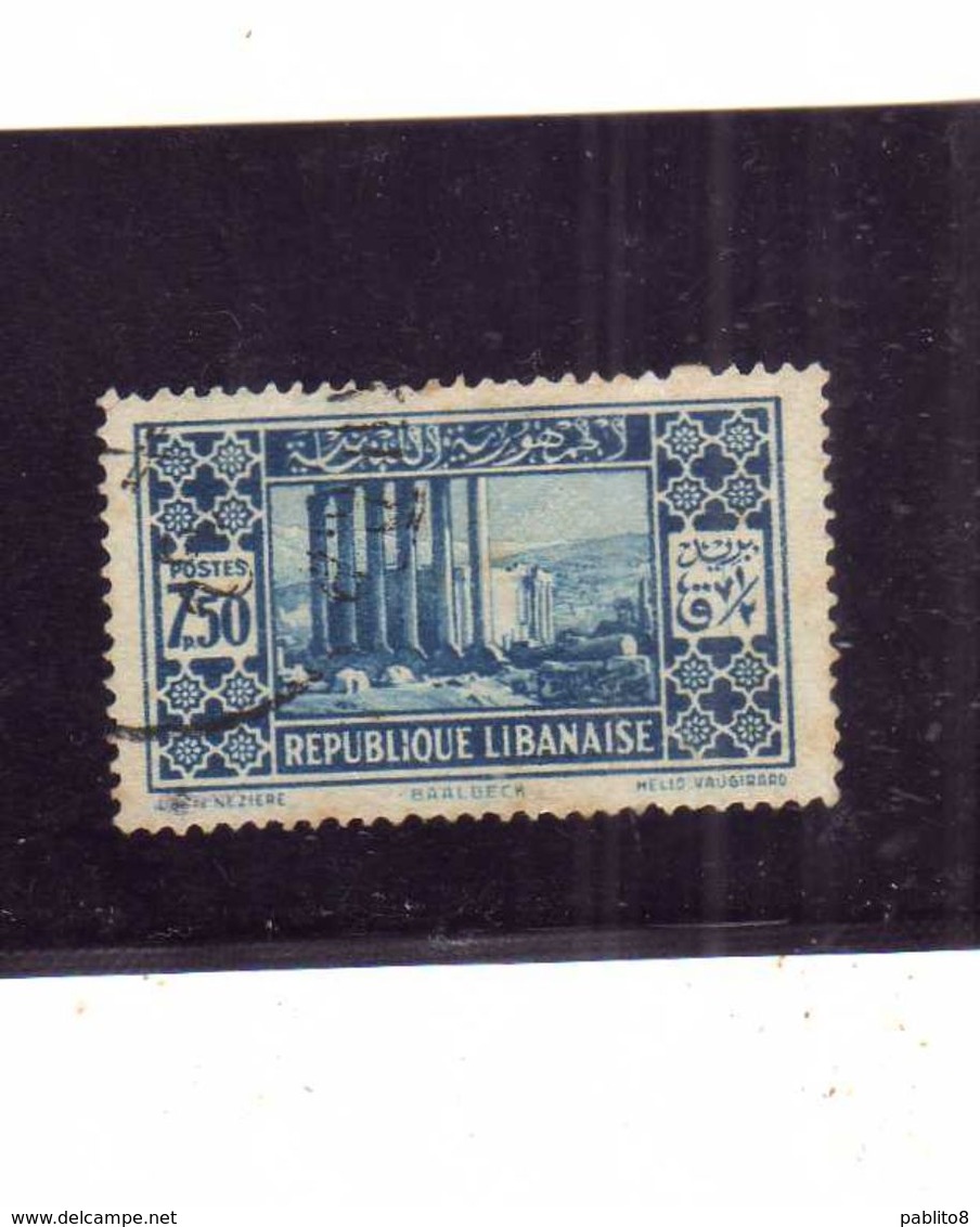 LIBANO LEBANON LIBAN 1930 1935 RUINS OF SUN TEMPLE AT BAALBECK ROVINE 7.50p USATO USED OBLITERE' - Libano