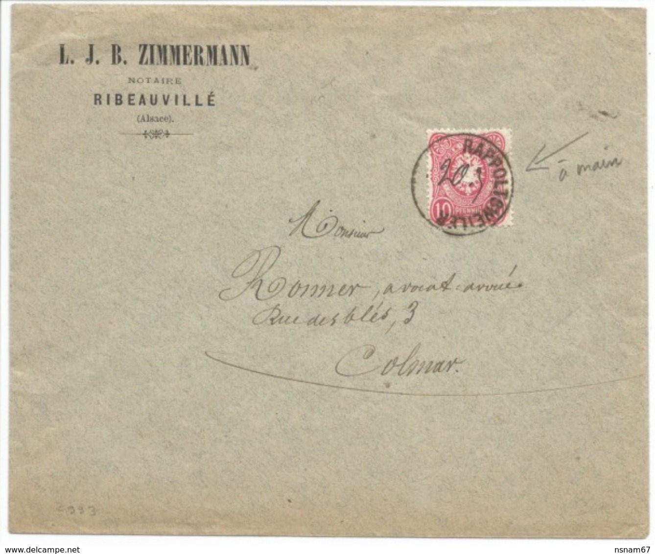 C993 - Enveloppe Dateur MANUSCRIT - RAPPOLTSWEILER - Ribeauvillé - 1884 - - Briefe U. Dokumente