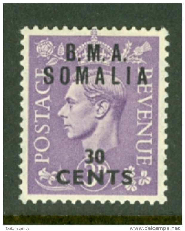 Somalia: 1948   KGVI 'B.M.A. Somalia' OVPT   SG S14   30c On 3d    MH - Somalia