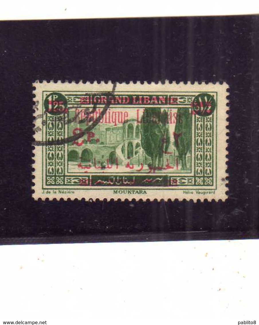 LIBANO LEBANON LIBAN 1928 1929 Mouktara PALACE SURCHARGE  2p ON 1.25 USATO USED OBLITERE' - Libano