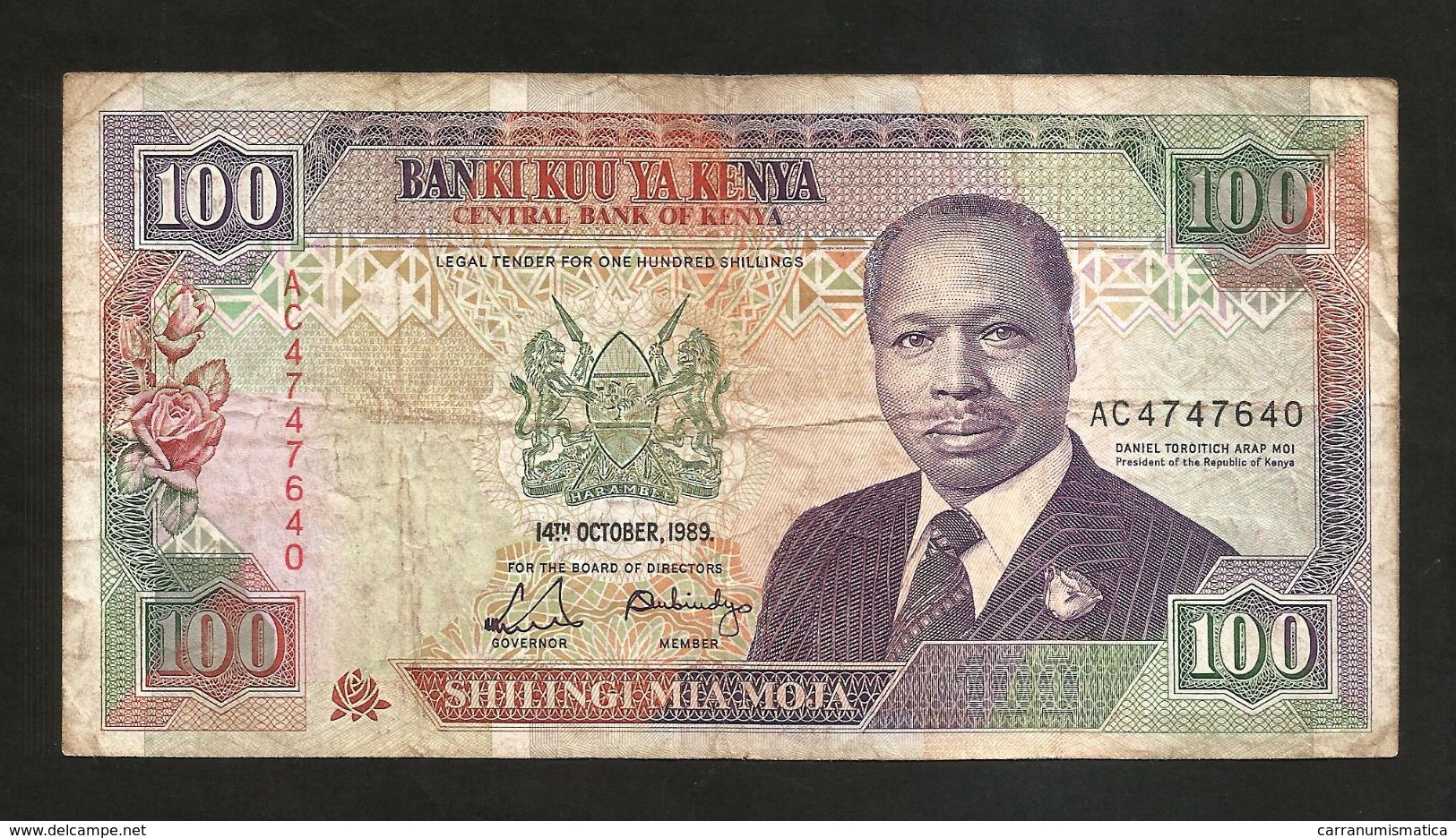 KENYA - CENTRAL BANK Of KENYA - 100 SHILLINGS (1989) - D. TOROITICH ARAP MOI - Kenya