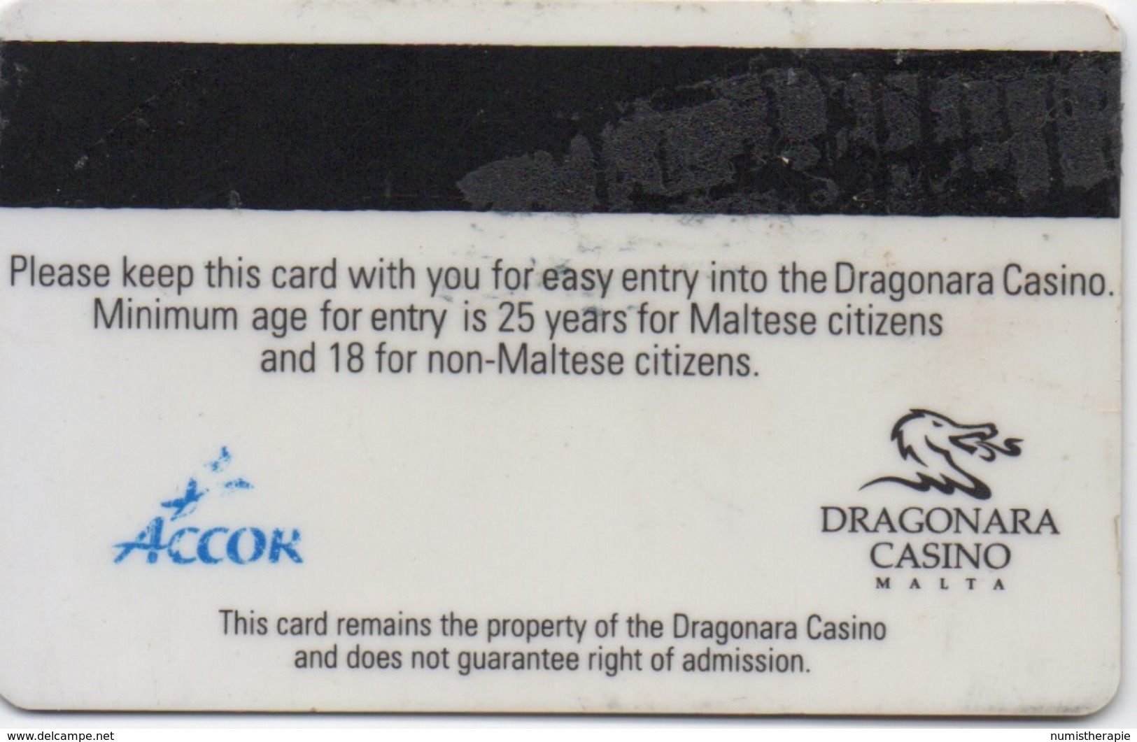 Carte De Membre Casino : Dragonara Casino Malta Malte (Groupe Accor) - Casino Cards