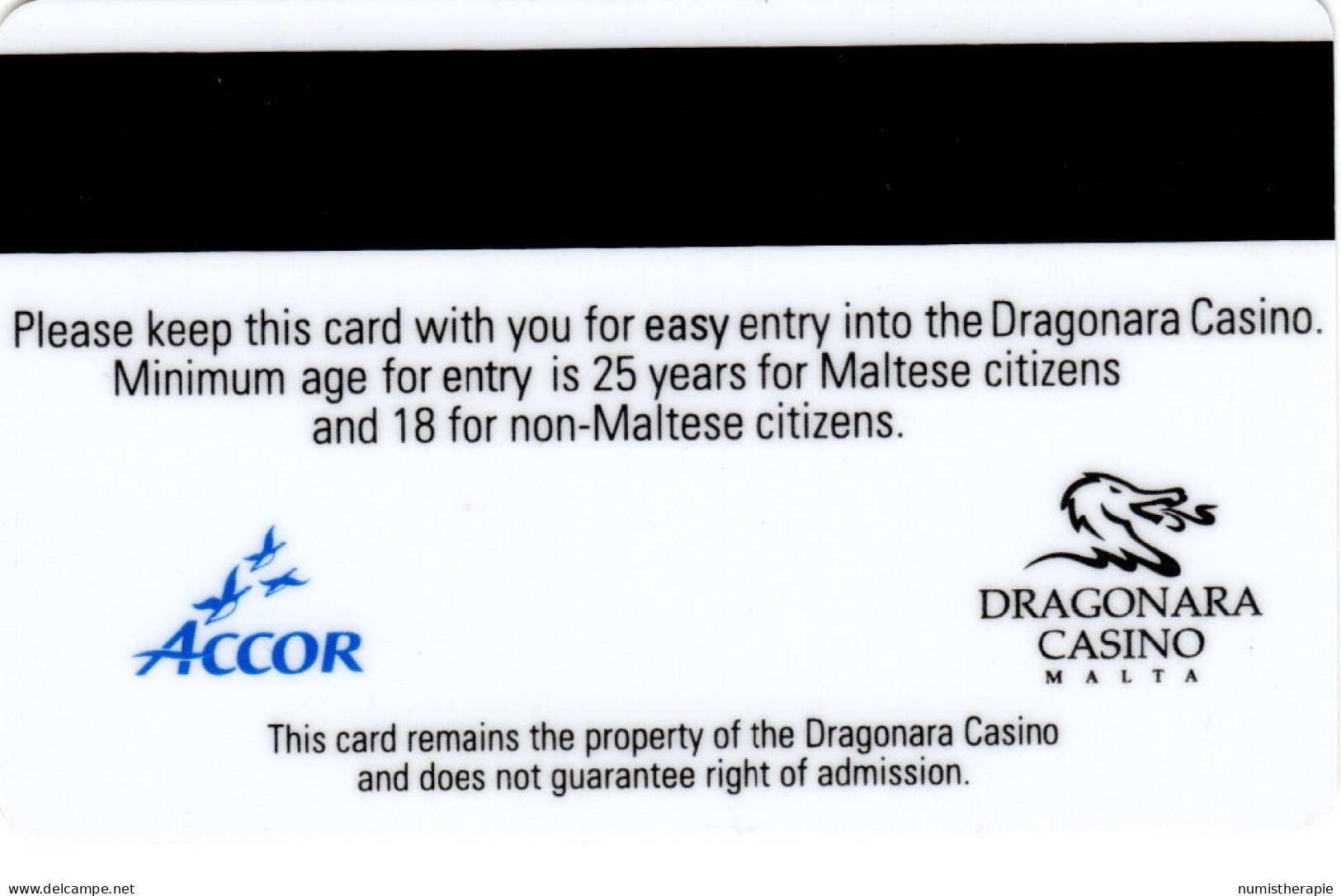 Carte De Membre Casino : Dragonara Casino Malta Malte (Groupe Accor) - Cartes De Casino