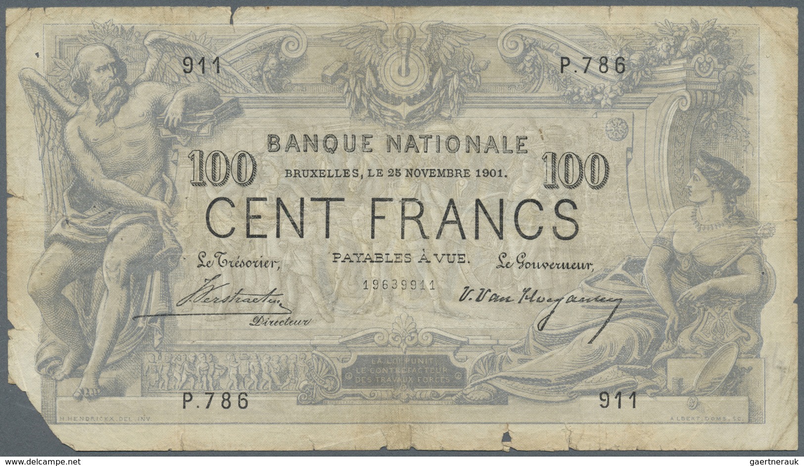 Belgium / Belgien: 100 Francs 1901 P. 64e, Very Rare Issue, Stonger Used, Small Missing Part At Lowe - [ 1] …-1830 : Prima Dell'Indipendenza