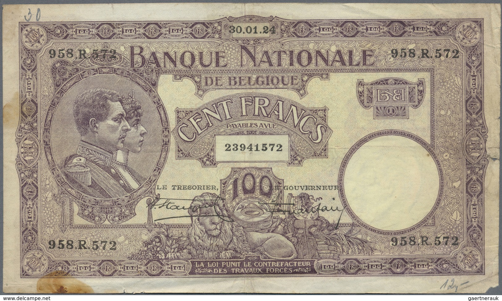 Belgium / Belgien: Set With 4 Banknotes 100 Francs 1924 And 1927, P.95 In Almost Well Worn Condition - [ 1] …-1830 : Prima Dell'Indipendenza