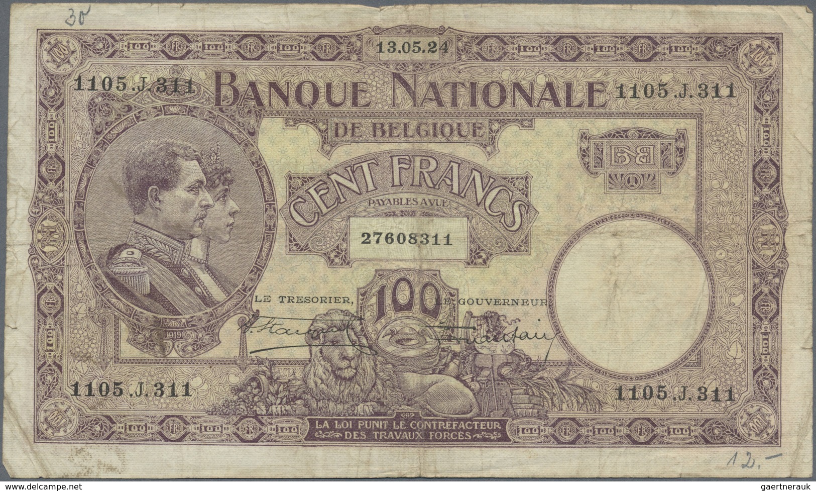 Belgium / Belgien: Set With 4 Banknotes 100 Francs 1924 And 1927, P.95 In Almost Well Worn Condition - [ 1] …-1830 : Before Independence