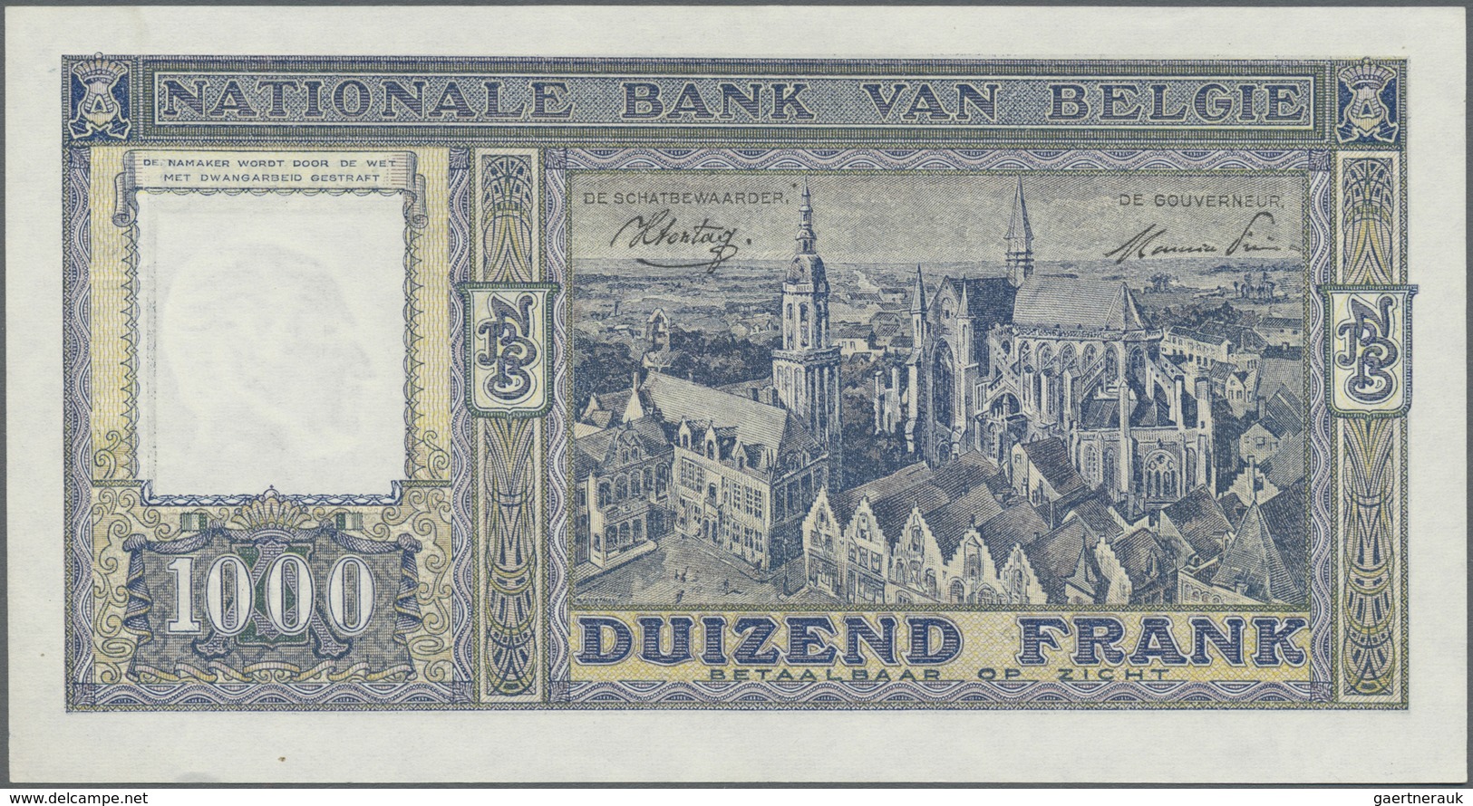 Belgium / Belgien: 1000 Francs 1945 P. 128b, In Condition: AUNC. - [ 1] …-1830 : Before Independence