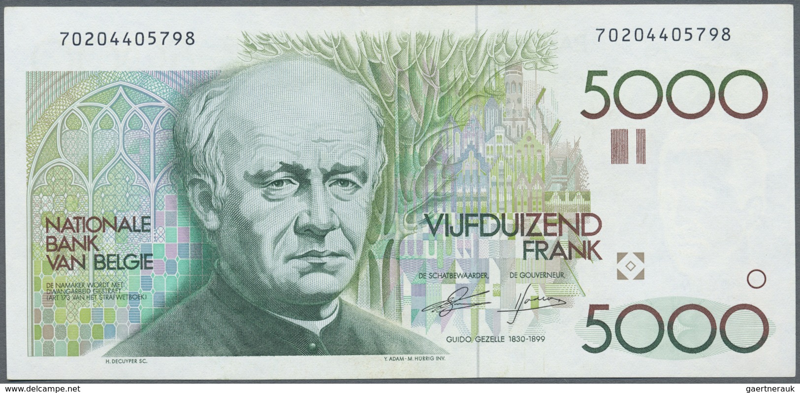 Belgium / Belgien: 5000 Francs ND(1982-92) P. 145a, Crisp Original With Only A Corner Fold At Upper - [ 1] …-1830: Vor Der Unabhängigkeit