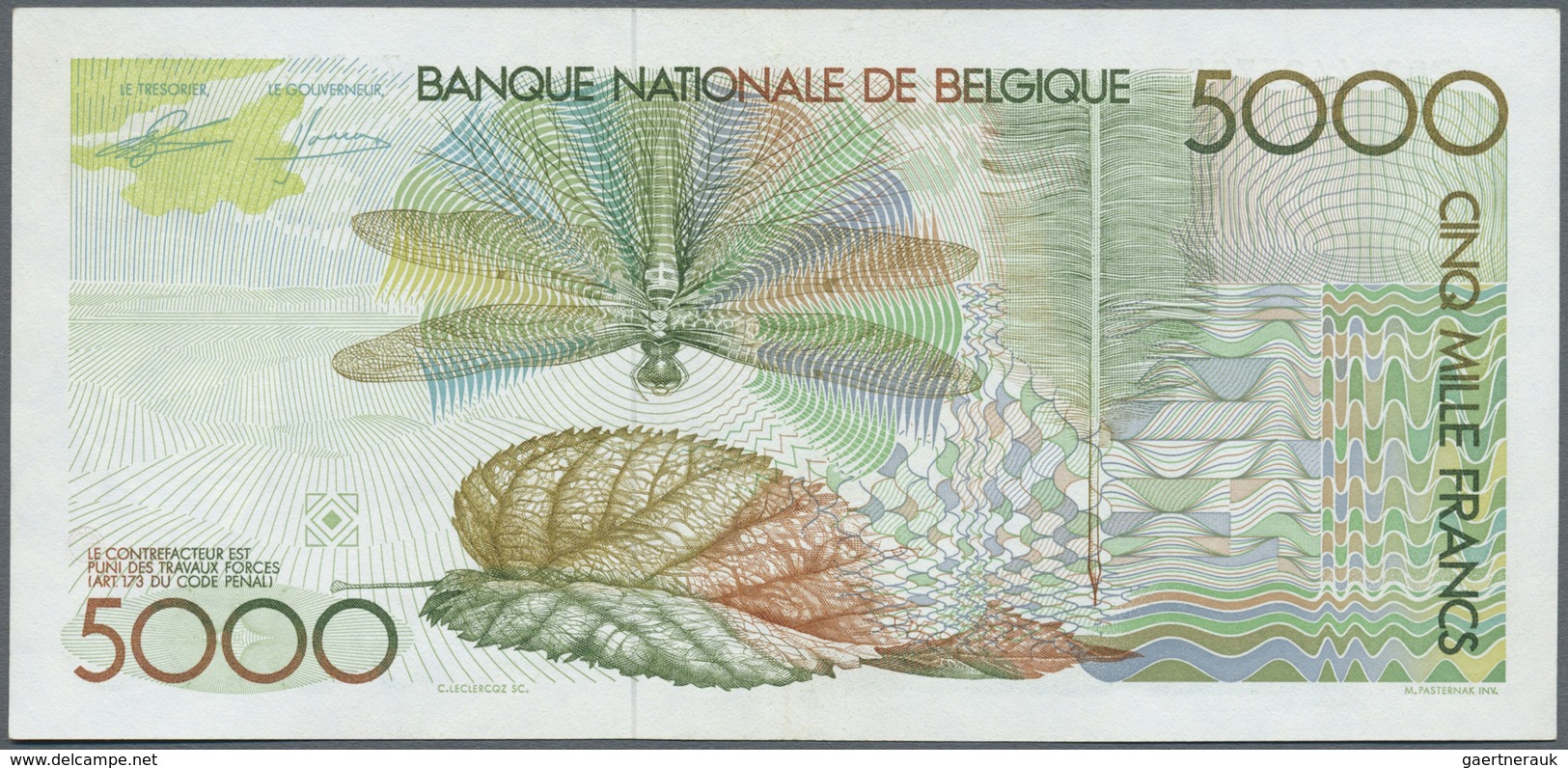 Belgium / Belgien: 5000 Francs ND(1982-92) P. 145a, Crisp Original With Only A Corner Fold At Upper - [ 1] …-1830 : Prima Dell'Indipendenza