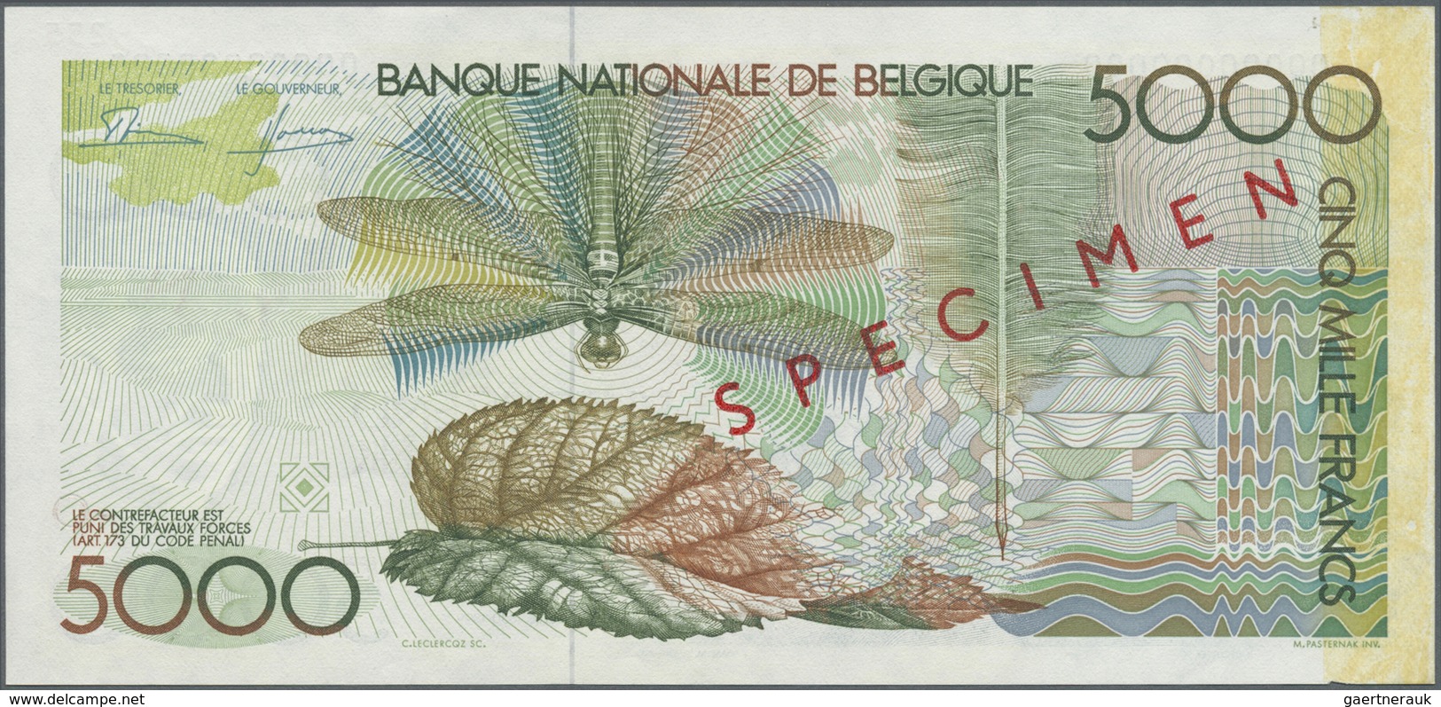 Belgium / Belgien: 5000 Francs ND(1982-97) Speicmen P. 145s, Zero Serial Numbers, Specimen Overprint - [ 1] …-1830 : Avant Indépendance