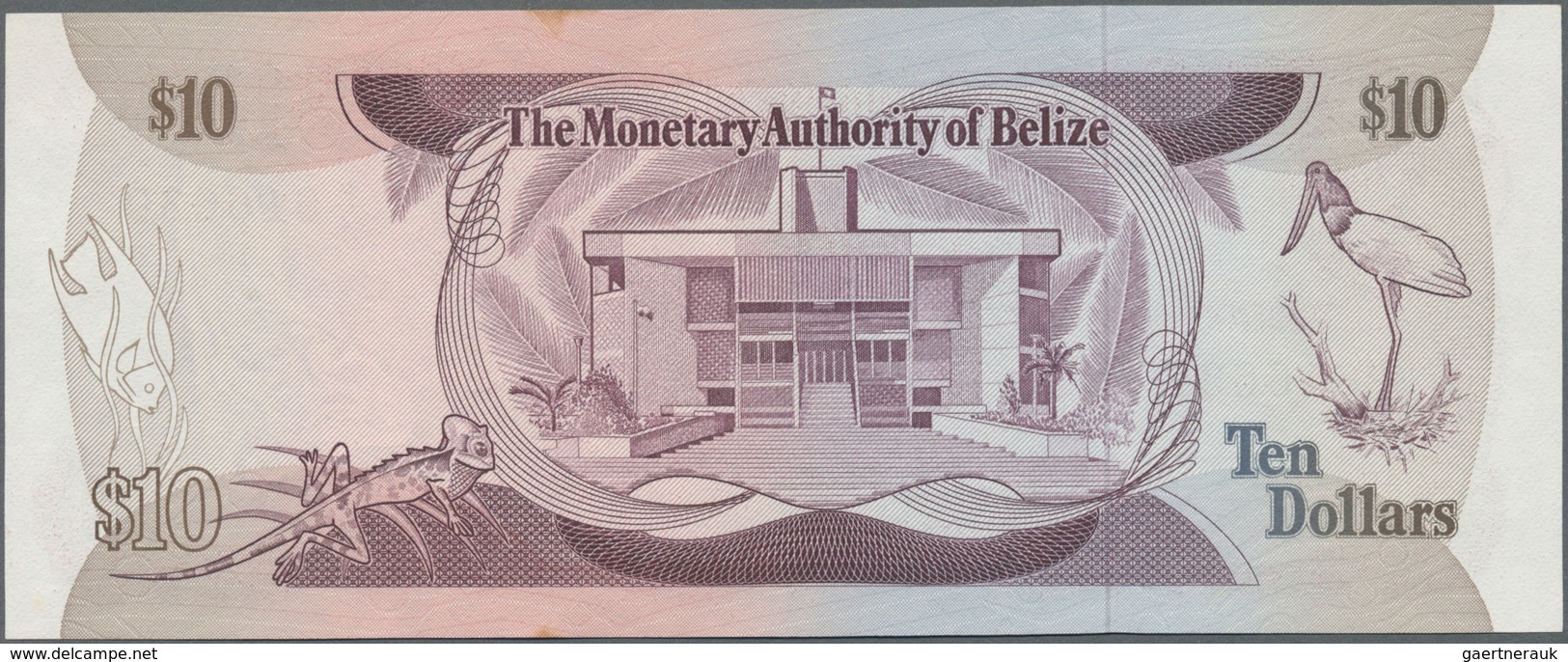 Belize: 10 Dollars 1980 P. 40, Crisp Original Condition With Only A Light Stain Dot At Upper Border, - Belize