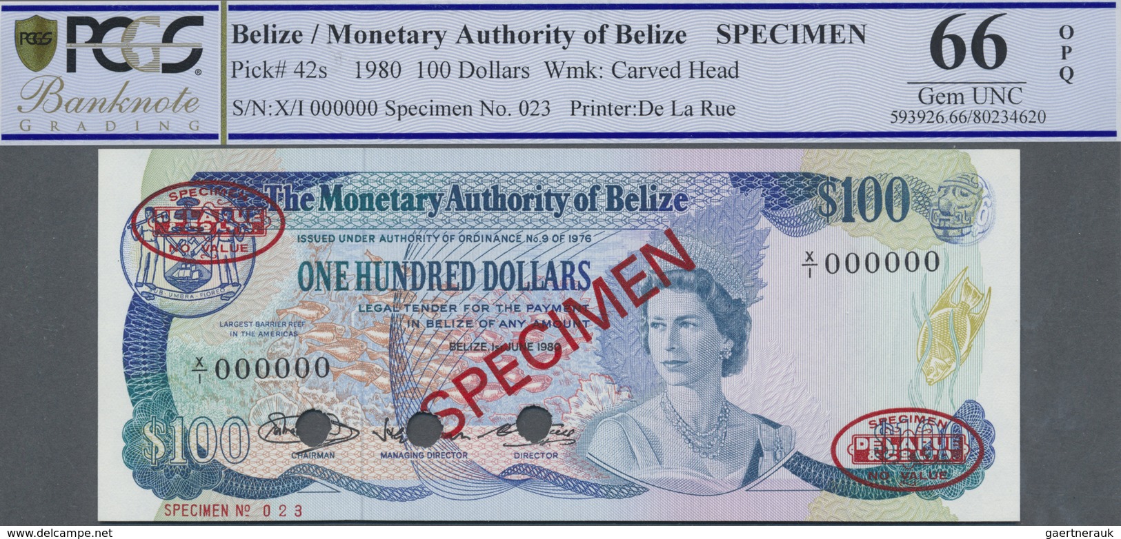 Belize: 100 Dollars 1980 Specimen P. 42s, In Condition: PCGS Graded 66 Gem UNC OPQ. - Belize