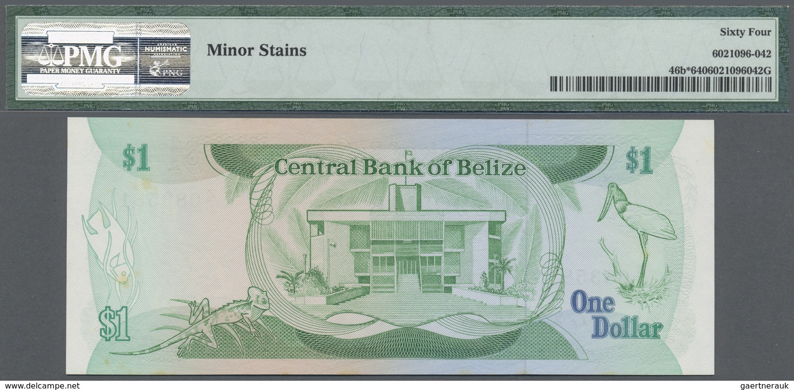 Belize: 1 Dollar 1986 Replacement Prefix Z/1 P. 46b*, Condition: PMG Graded 64 Choice UNC. - Belize