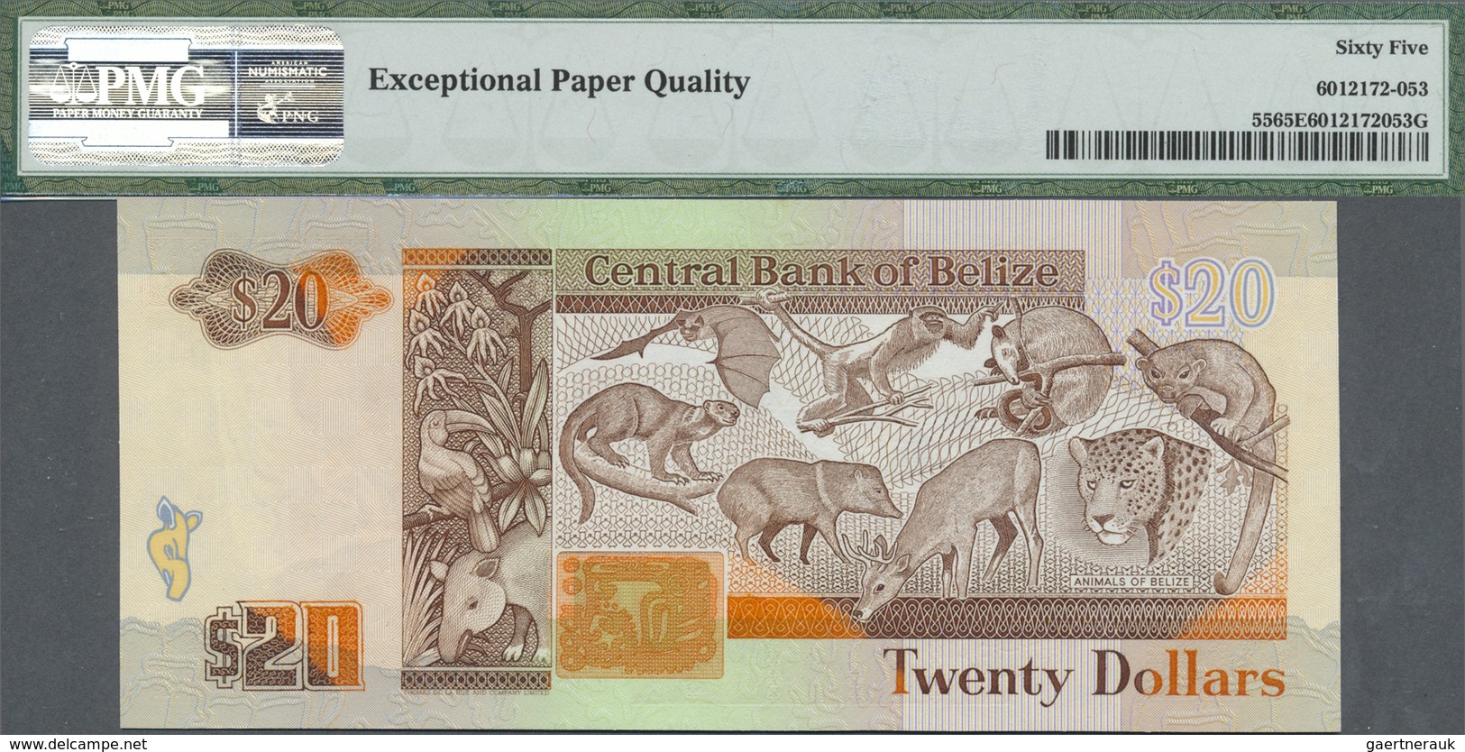 Belize: 20 Dollars 1990 P. 55, Condition: PMG Graded 65 Gem UNC EPQ. - Belize