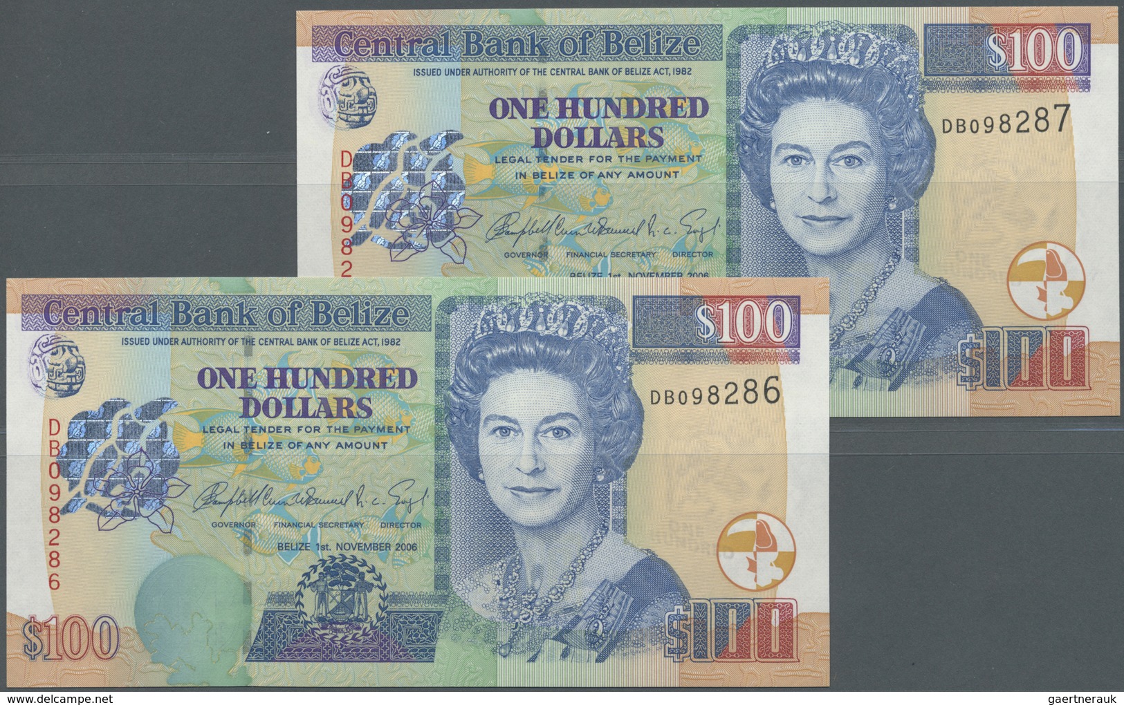 Belize: Rare CONSECUTIVE Pair Of 100 Dollars 2006 P. 71b In Condition: UNC. (2 Pcs) - Belize