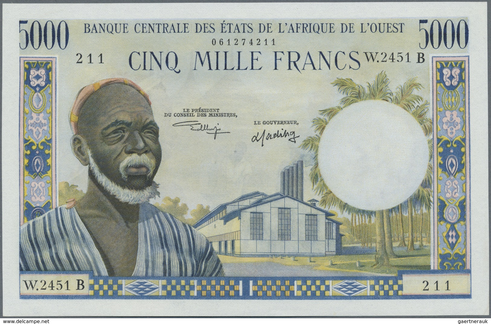 Benin: 5000 Francs ND(1961-65), Letter "B" = BENIN, P.204Bi, Tiny Dint At Upper And Lower Right. Con - Benin
