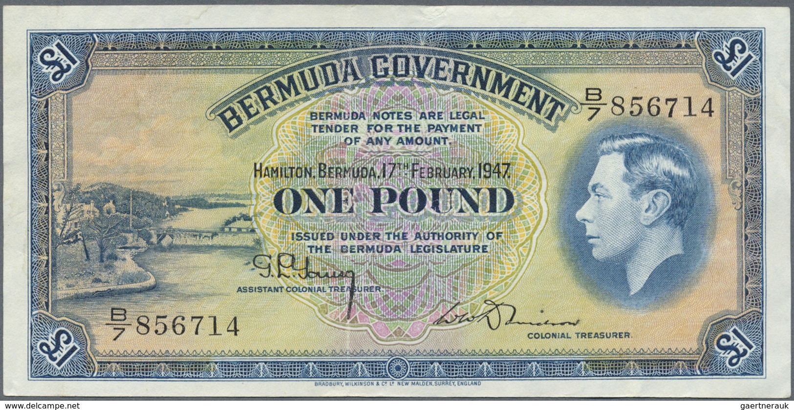 Bermuda: 1 Pound February 17th 1947, P.16, Great Original Shape With Strong Paper And Bright Colors, - Bermudas